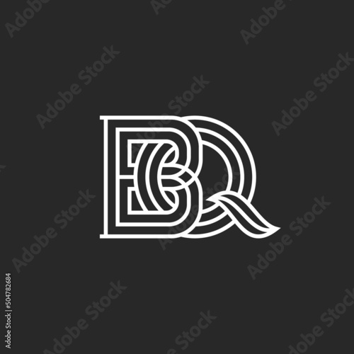 Monogram letters BQ or QB initials logo creative design in old style, weaving of two letters B and Q creative identity symbol from thin parallel lines pattern, ornamental symbol for business card.