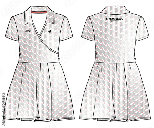 Women polo color tennis dress sports top jersey design flat sketch fashion Illustration suitable for girls and Ladies, dress for tennis, netball, badminton sport kit