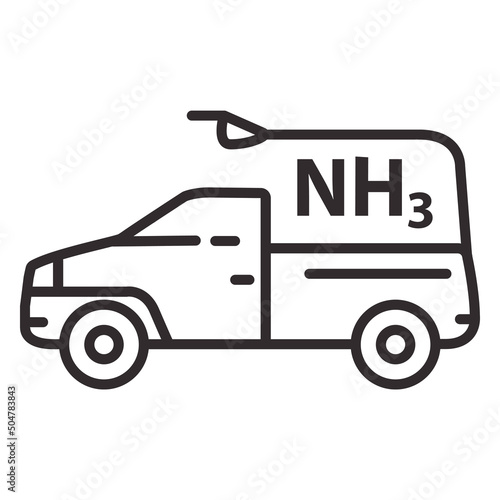 Ammoniac gas fuel car.Transport uses NH3. Automobiles with ammoniac motor.Clean transportation concept.Outline vector illustration. Isolated on white background.