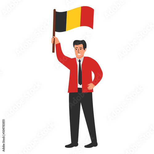 Man with flag Belgium.Joyful guy cartoon character.Isolated on white background.Vector flat illustration.