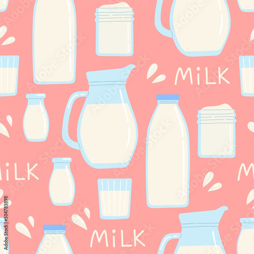 Milk dairy seamless pattern flat design vector