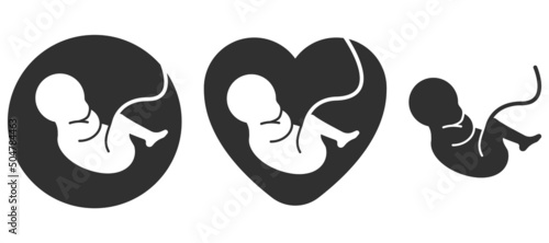 Fetus icon. Prenatal human child with placenta symbol. Embryo sign. Vector illustration.