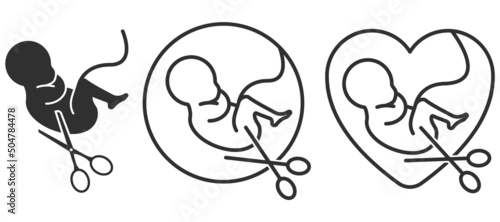 Embryo with scissors. Abortion sign. Stop Abortion Campaign. Vector illustration.
