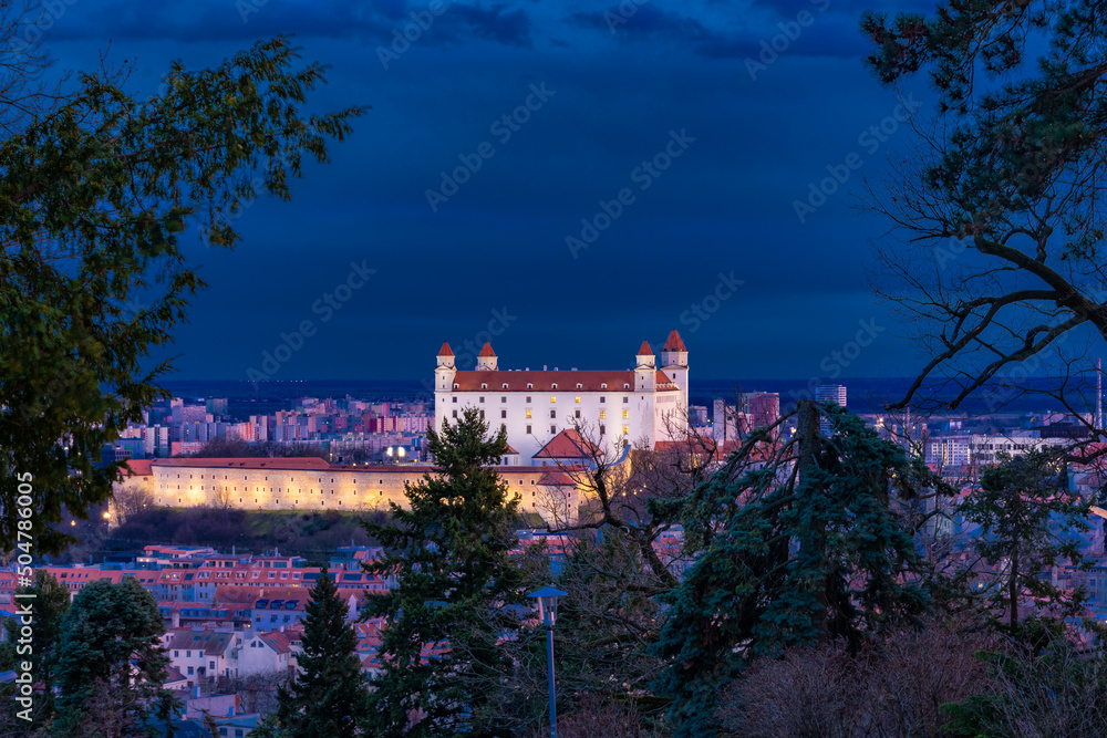 View of the White Castle of Bratislava by night Slovakia View of the White Castle of Bratislava by night Slovakia