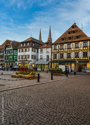 Fényképezés Obernai streets with beautiful historical german architecture colorful houses du