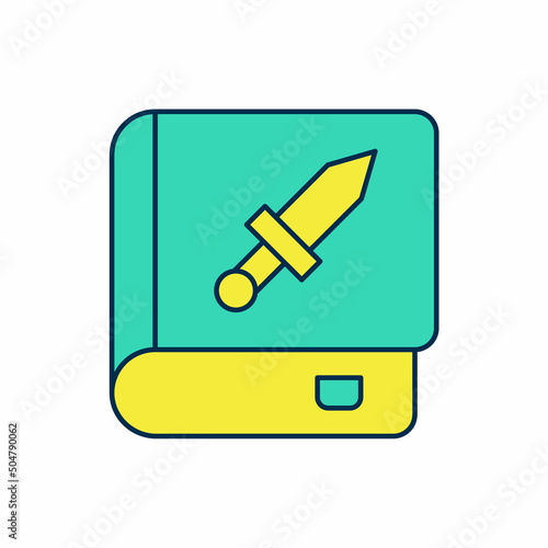 Filled outline Book about weapon icon isolated on white background. Small firearm. Weapon catalog. Vector