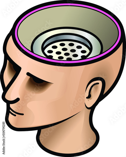 A woman's head with a sink drain. Concept: brain drain. The loss of talent / skilled work force.