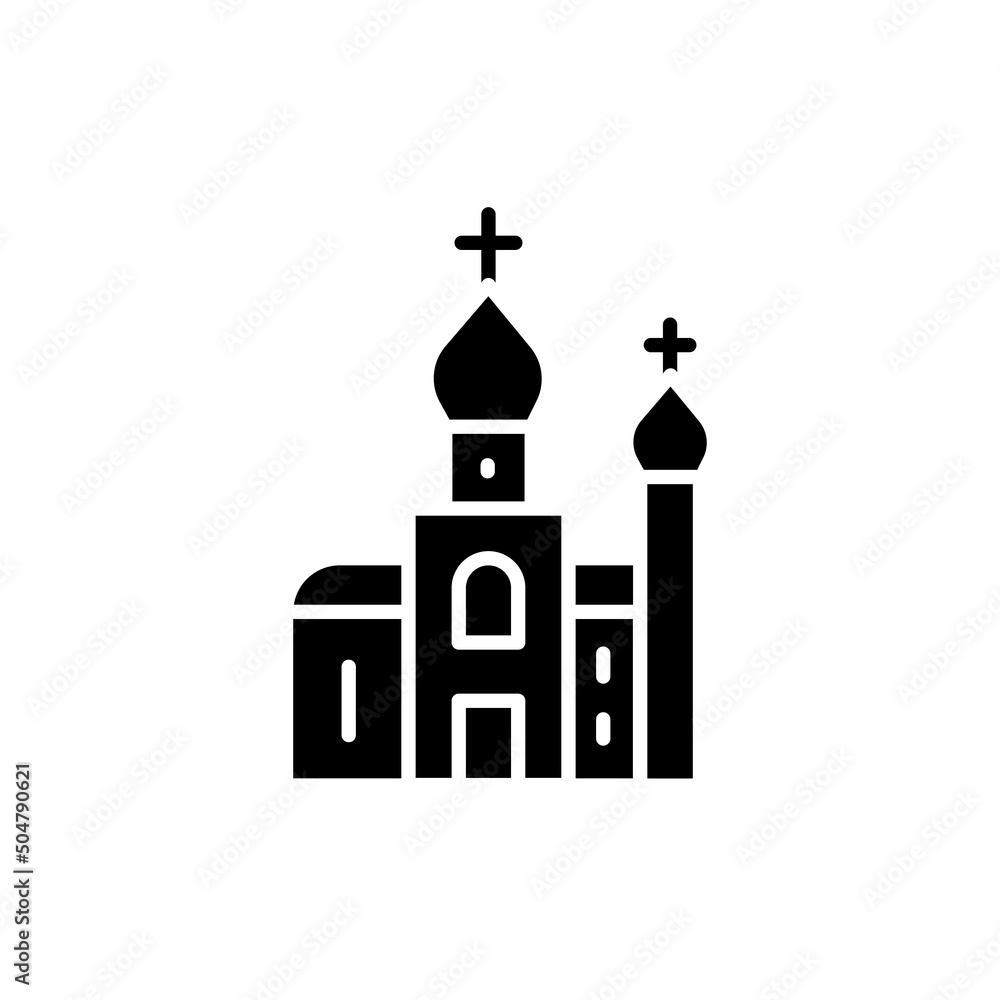 Church building line color icon. Isolated vector element.