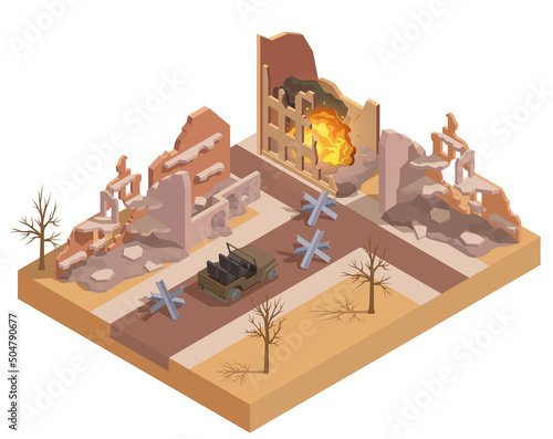 Ruined Destroyed Buildings Isometric
