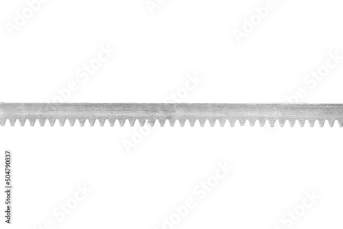 Metal toothed rail isolated on white background. photo