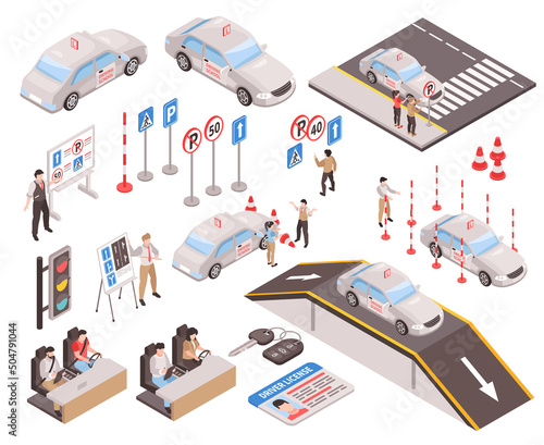 Isometric Driving School Icon Set