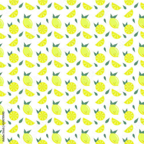 yellow lemons with leaves seamless pattern