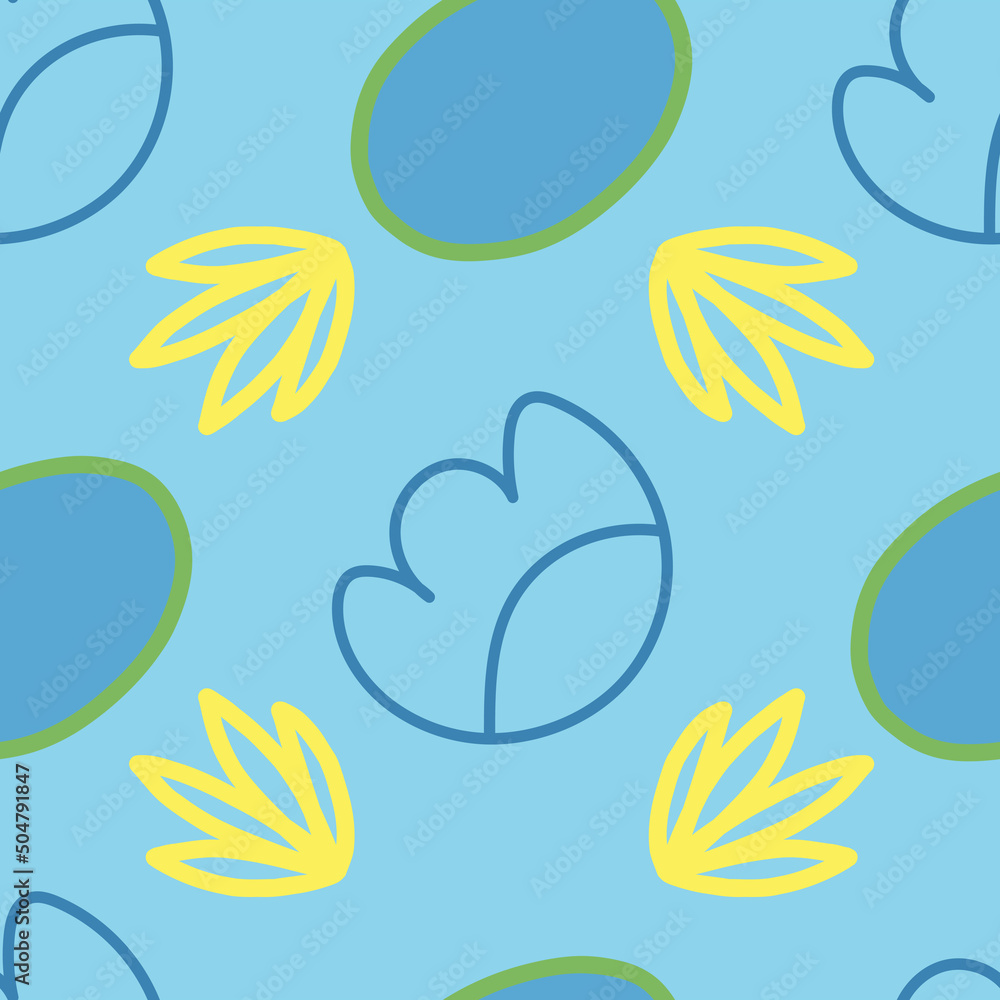 Blue and yellow abstract pattern for fabric, wrapping paper, packaging.