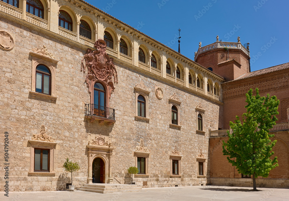 Renaissance main facade of the Archiepiscopal Palace; view from Parade courtyard. Alcala de Henares, Region of Madrid, Spain.