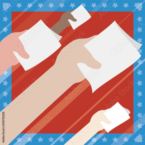 American frame with multiethnic hands ready to vote, Vector illustration