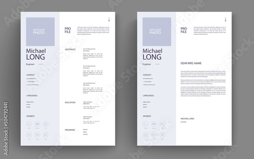 Professional clean modern resume cv and cover letter business layout vector template. Minimalist resume cv elegant stylish design template. Multipurpose resume and letterhead design.