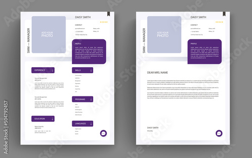 Professional clean modern resume cv and cover letter business layout vector template. Minimalist resume cv elegant stylish design template. Multipurpose resume and letterhead design.