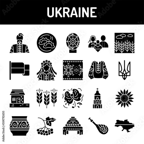 Ukraine color line icons set. Signs for web page