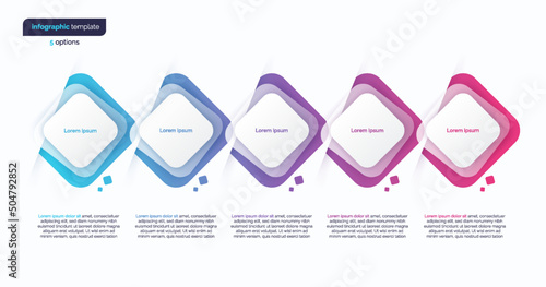 Abstract vector gradient minimalistic infographic template composed of 5 rounded squares