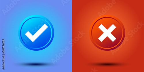 blue check mark and red cross vector design