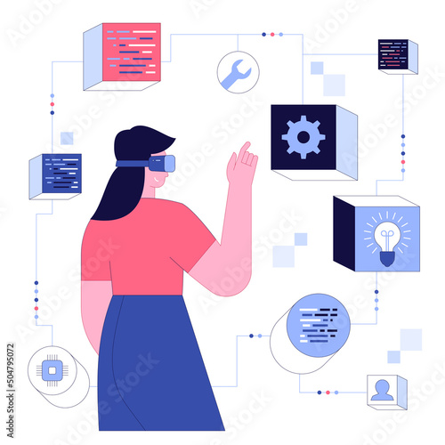 Metaverse technology concept VR virtual digital reality cyber metaverse simulation Innovation connection global blockchain experiences network futuristic Most promising business in the future Vector