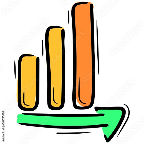 vector isolated element in doodle style, black outline, white background, colored business doodles