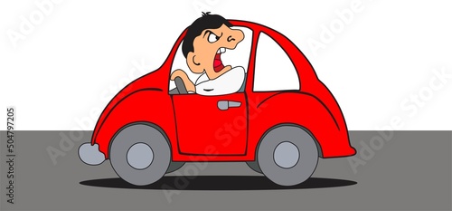 Cartoon comic angry driver shouting screaming on others behavior attitude concept vector drawing illustration violation of traffic laws regulations rules conceptual caricature public awareness