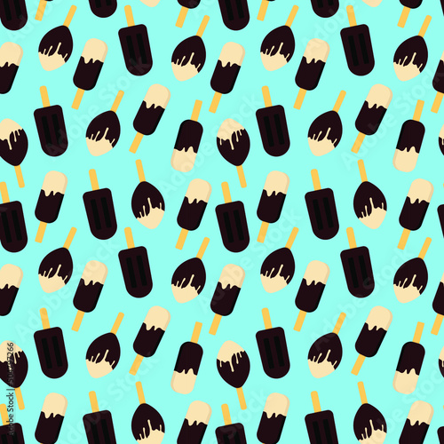 Ice cream on a blue background, flawless pattern. Ice cream background.
