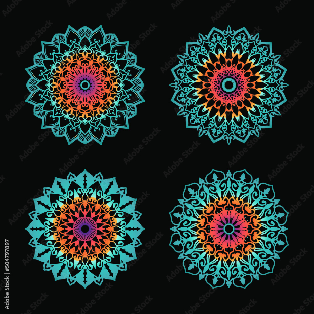 Collections Circular pattern in the form of a mandala for Henna, Mehndi, tattoos. Coloring book page. Collections Circular pattern in the form of a mandala for Henna, Mehndi, tattoos. Coloring book page.