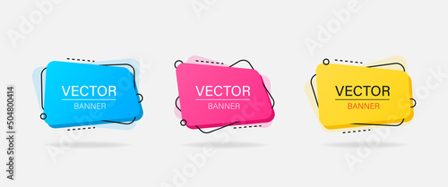 Set of modern abstract vector banners. Flat geometric shapes of different colors with black outline. Vector EPS 10