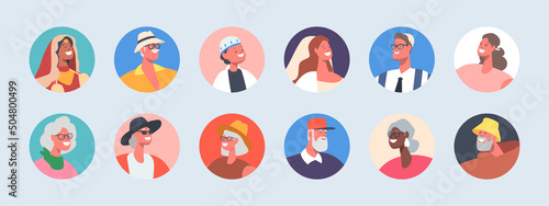 Set of People Avatars Different Religion, Tradition and Ethnicity. Isolated Round Icons of Male and Female Characters