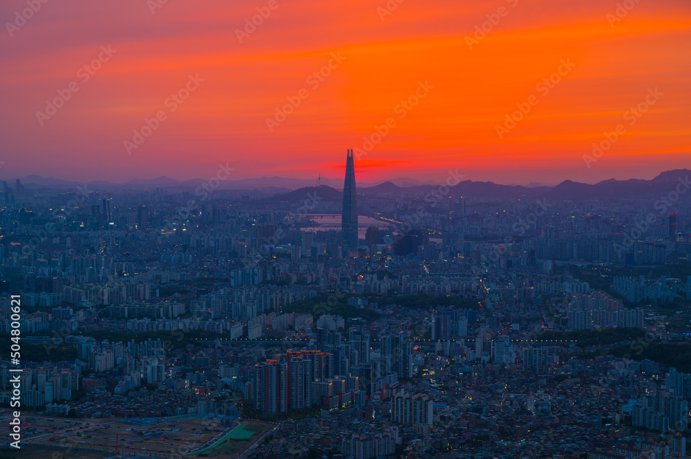 Sunset of Seoul, City Skyline,  South Korea.