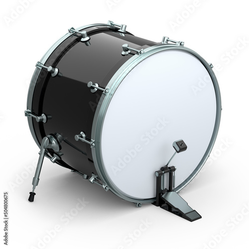 Realistic drum with pedal on white background. 3d render of musical instrument © Vasyl Onyskiv
