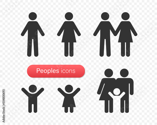 Peoples symbols. Family Icons Set. Flat Sign for using in the App, UI, Art, Logo, Web. Vector EPS 10