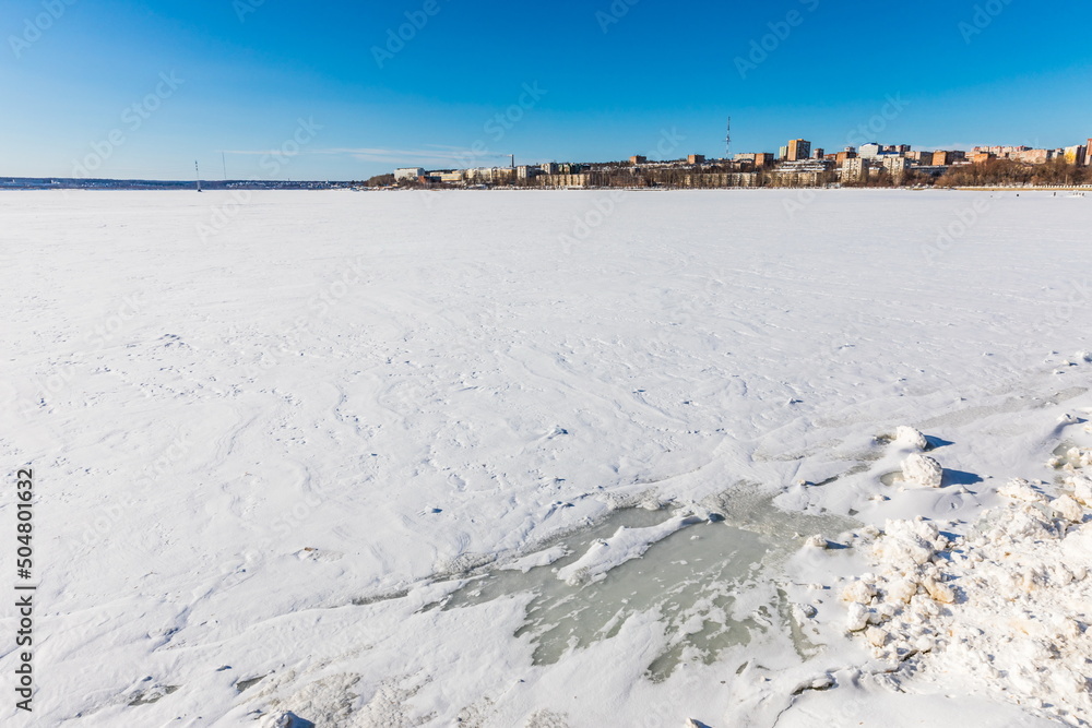 Embankment of the Votkinsky pond near the house-museum of the famous composer Tchaikovsky in Votkinsk, Russia