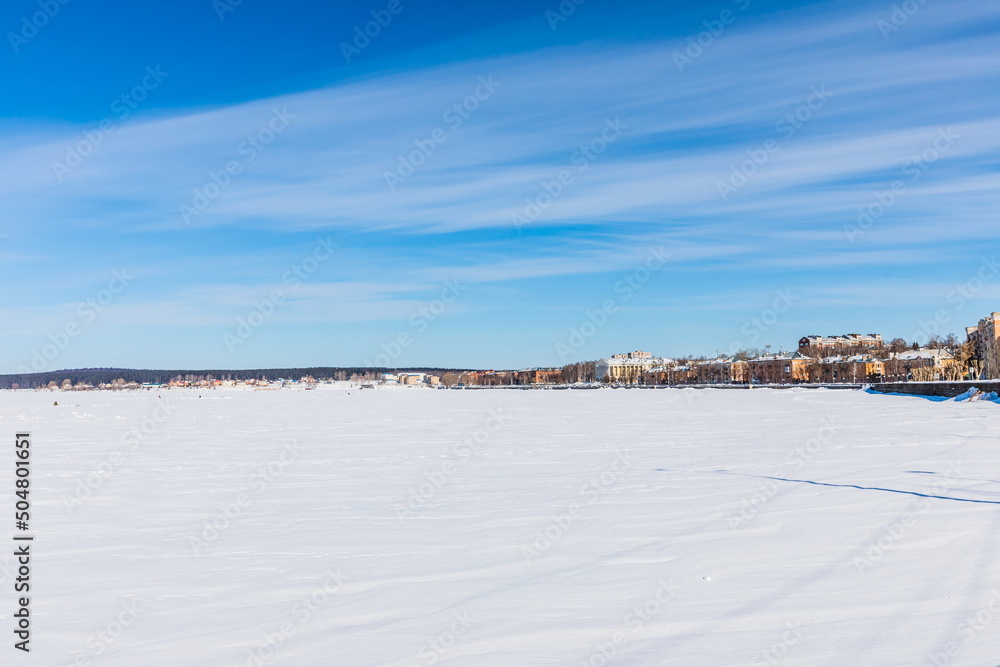 Embankment of the Votkinsky pond near the house-museum of the famous composer Tchaikovsky in Votkinsk, Russia