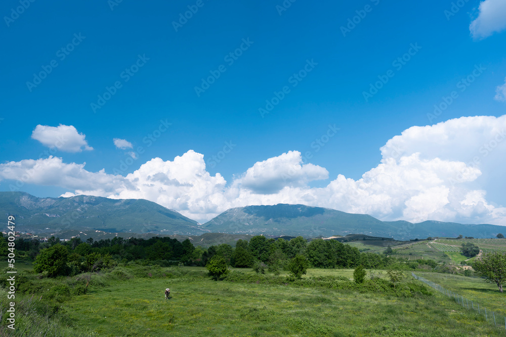 Albania landscape, in Tirane periferi lunder village, beautiful sky