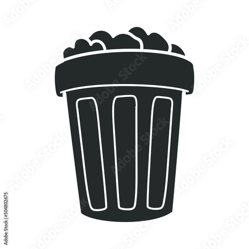 Trash Icon Silhouette Illustration. Paper Bin Vector Graphic Pictogram Symbol Clip Art. Doodle Sketch Black Sign.
