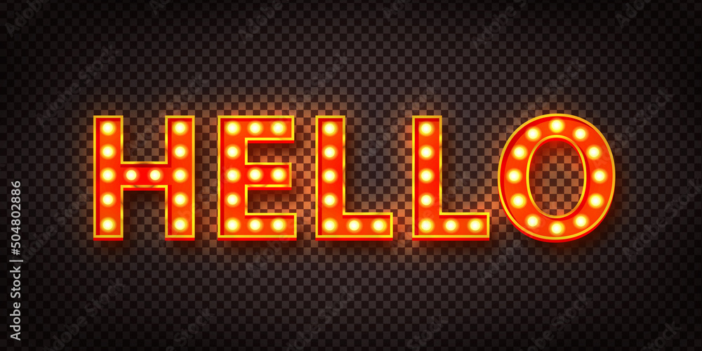 Vector realistic isolated retro marquee billboard with electric light lamps of Hello logo on the transparent background.