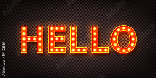 Vector realistic isolated retro marquee billboard with electric light lamps of Hello logo on the transparent background.