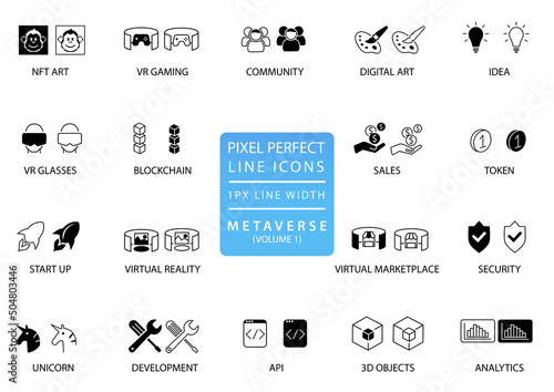 Metaverse pixel perfect vector icon set