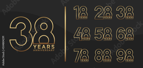 Set of Anniversary outline logotype and golden color with black background for celebration photo