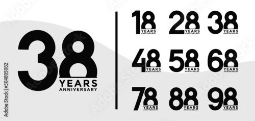 Set of Anniversary logotype and black color with white background for celebration photo