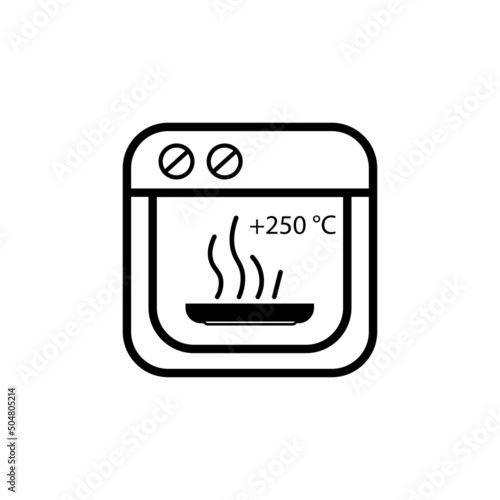 Oven and hot dish and inscription plus two hundred and fifty degrees celsius icon eps ten