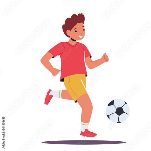 Little Boy Playing Soccer Isolated on White Background. Kid Practicing Football Game, Prepare for Tournament, Sportsman