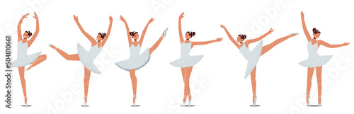 Set of Ballerinas in Different Poses Dancing Ballet. Woman Classical Dancer Performing Art on Scene, Girl Choreography