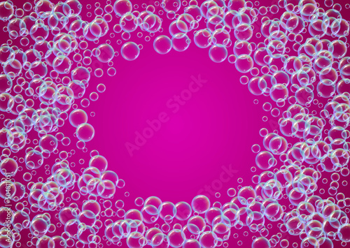 Cleaning foam. Soap bubble. Detergent suds for bath. Shampoo. Blue Aqua fizz and splash. Realistic water frame and border. 3d vector illustration flyer. colorful liquid cleaning foam.