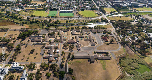 Cape Town, South Africa. 2022. Aerial view of Valkenberg Hospital and the South African Astronomical Observatory district of Observatory, Cape Town. photo