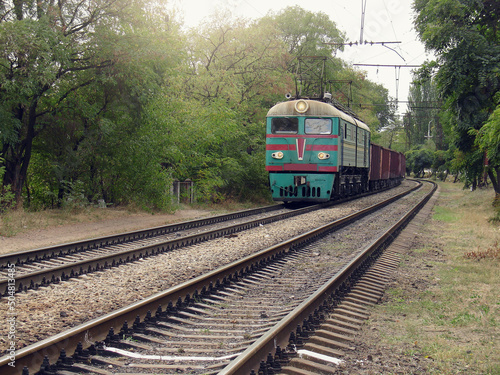 Freight train approaches to the station. Mariupol.