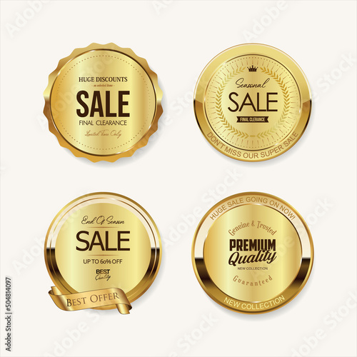 Collection of golden badges and labels retro super sale style